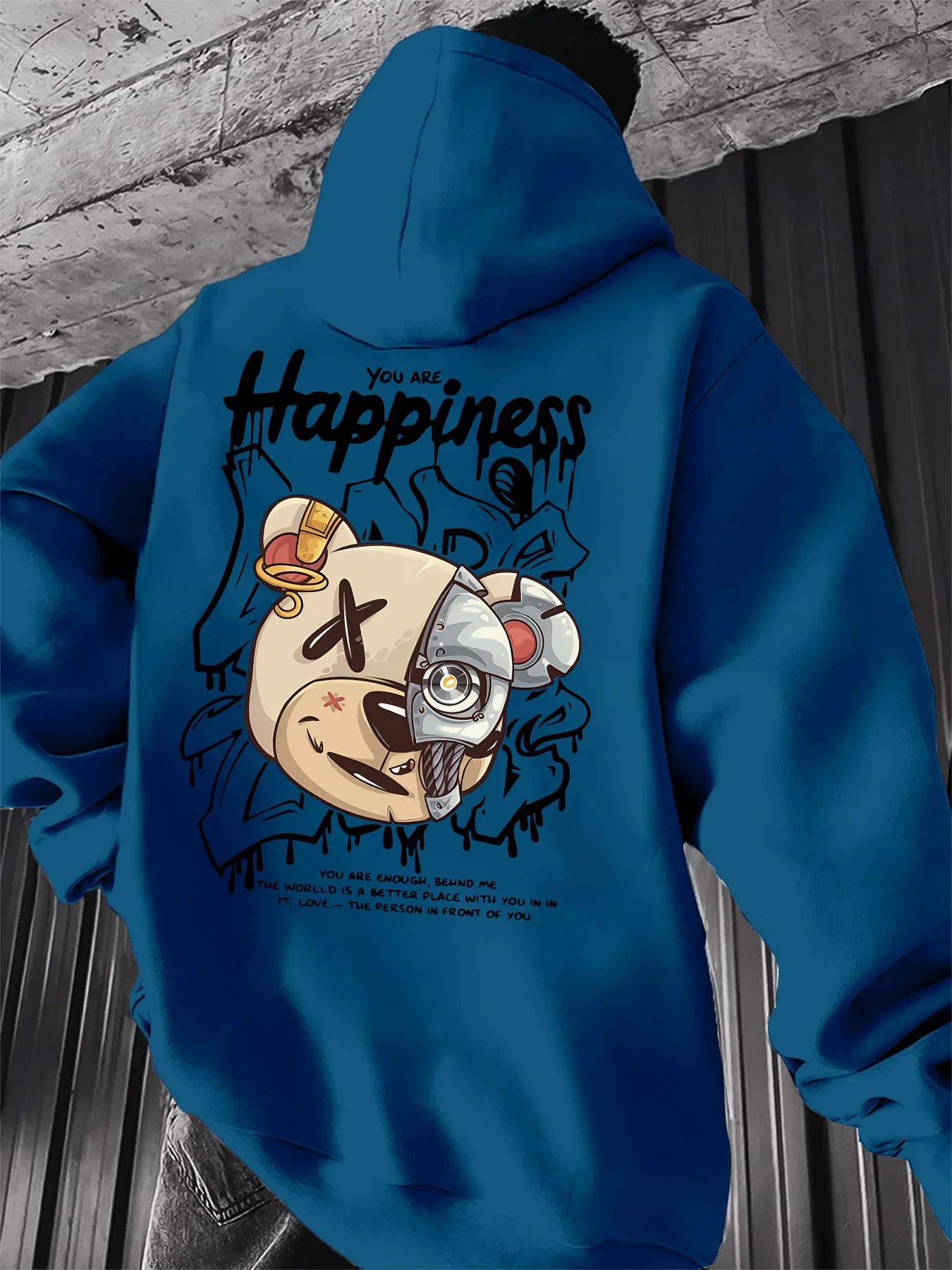 European and American autumn fashion men's teddy bear letter print comfortable hooded sweatshirt outdoor street versatile clothi