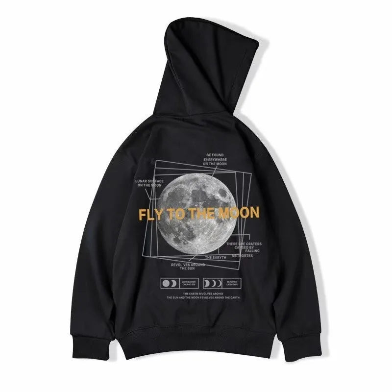 SAINTEND “Fly to the Moon” Hoodie – Black Oversized Space Graphic Streetwear