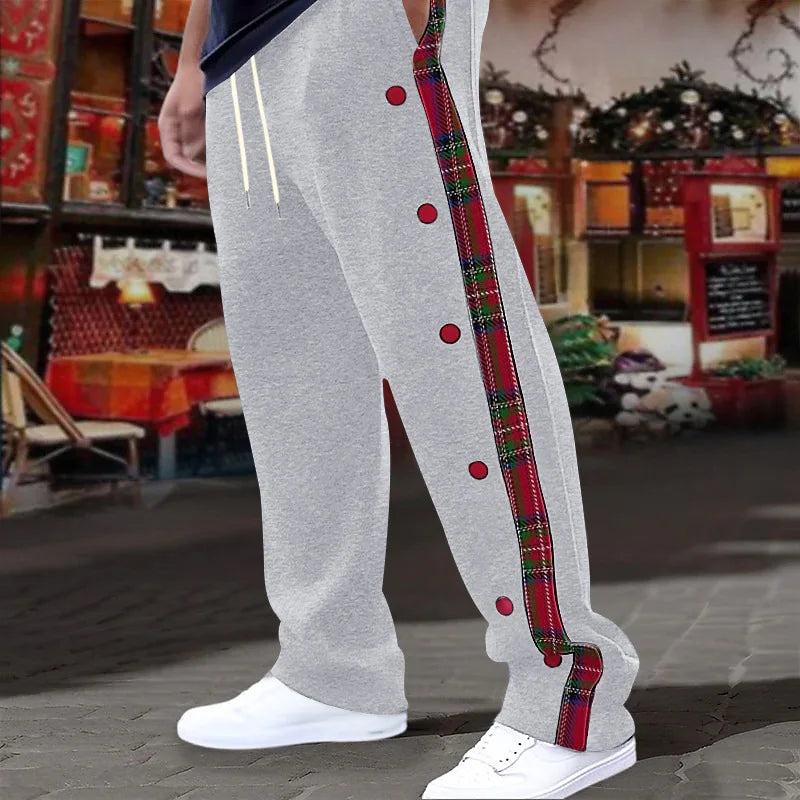 SAINTEND Tartan Snap-Button Sweatpants – Blue Oversized Streetwear Pants