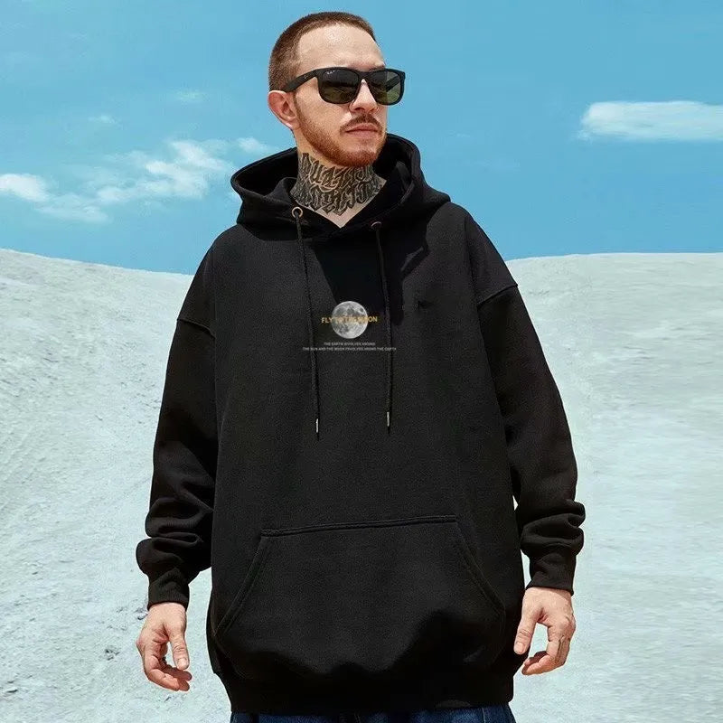 SAINTEND “Fly to the Moon” Hoodie – Black Oversized Space Graphic Streetwear