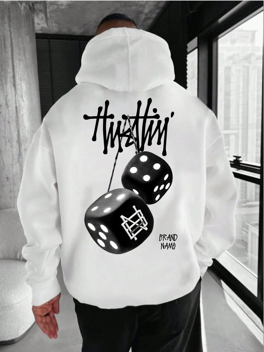 SAINTEND “Twistin’ Dice” Hoodie – White Oversized Graphic Streetwear