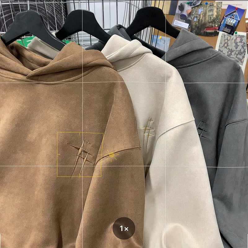 SAINTEND “Minimal Embroidery” Hoodie – Premium Soft-Touch Oversized Hoodie (Beige / Blue)