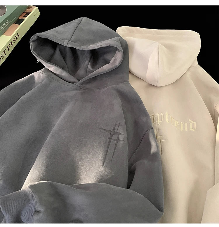 SAINTEND “Minimal Embroidery” Hoodie – Premium Soft-Touch Oversized Hoodie (Beige / Blue)