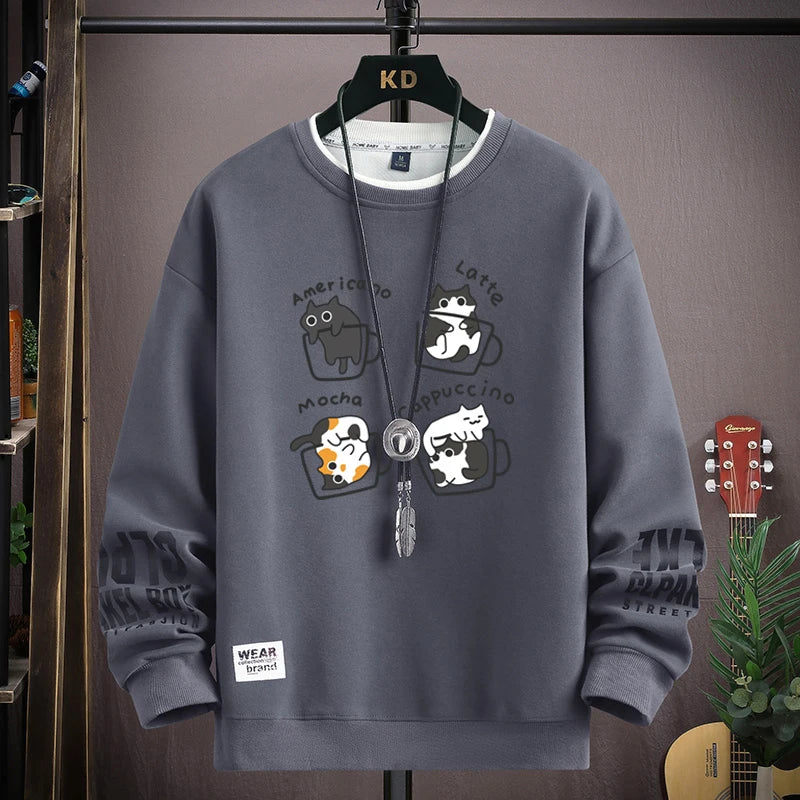 SAINTEND “Coffee Friends” Sweatshirt – Cream Oversized Cute Graphic Streetwear