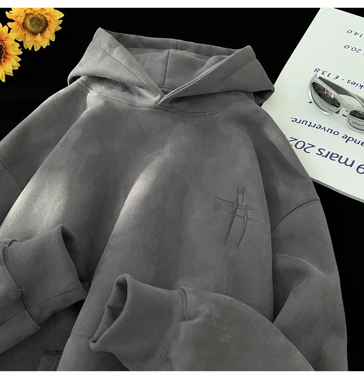 SAINTEND “Minimal Embroidery” Hoodie – Premium Soft-Touch Oversized Hoodie (Beige / Blue)