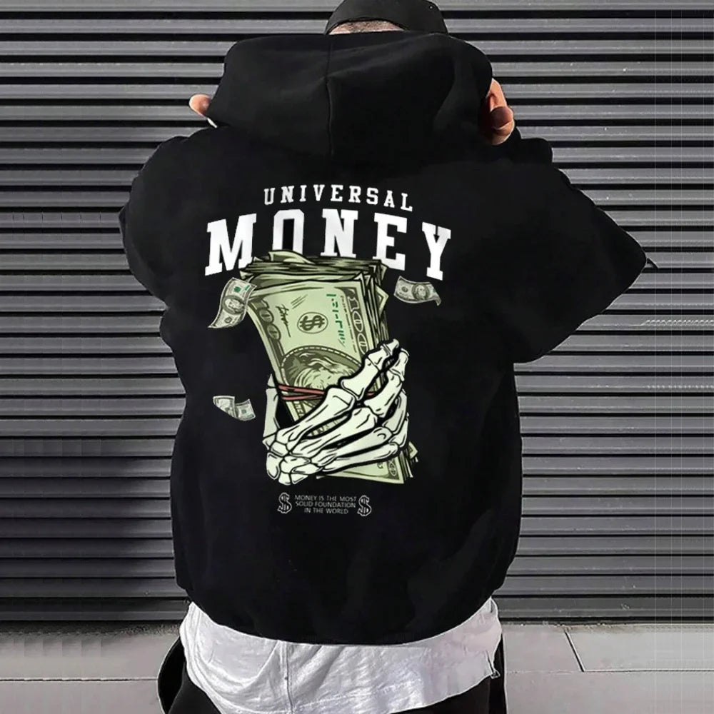 SAINTEND “Universal Money” Graphic Hoodie – Black Oversized Streetwear Hooded Sweatshirt