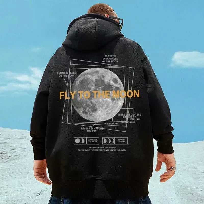 SAINTEND “Fly to the Moon” Hoodie – Black Oversized Space Graphic Streetwear