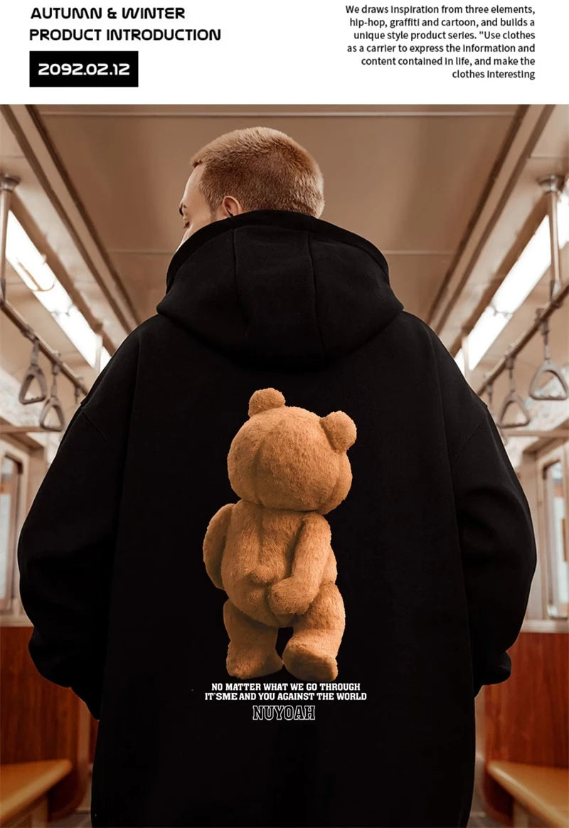 SAINTEND “3D Teddy Backprint” Hoodie – White Oversized Unique Streetwear Hoodie