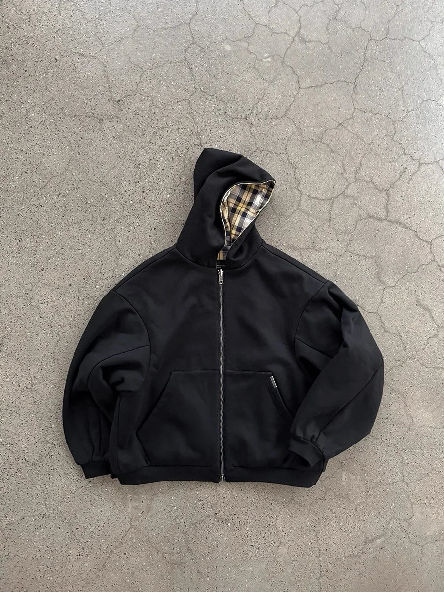 SAINTEND “Plaid Splice Hybrid” Hoodie – White Oversized Patchwork Streetwear