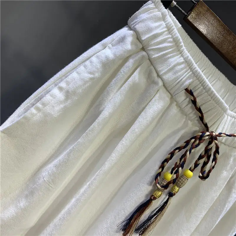 SAINTEND Natural Flow Pants – Light Beige Relaxed Fit Drawstring Trousers