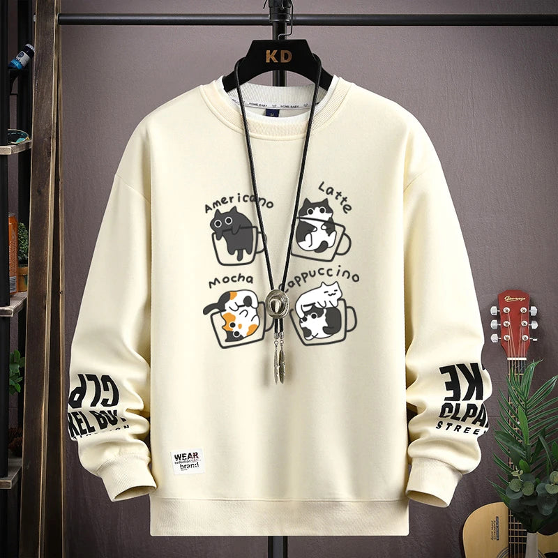 SAINTEND “Coffee Friends” Sweatshirt – Cream Oversized Cute Graphic Streetwear