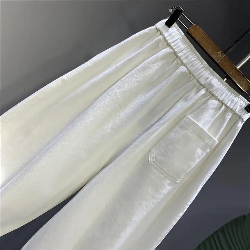 SAINTEND Natural Flow Pants – Light Beige Relaxed Fit Drawstring Trousers