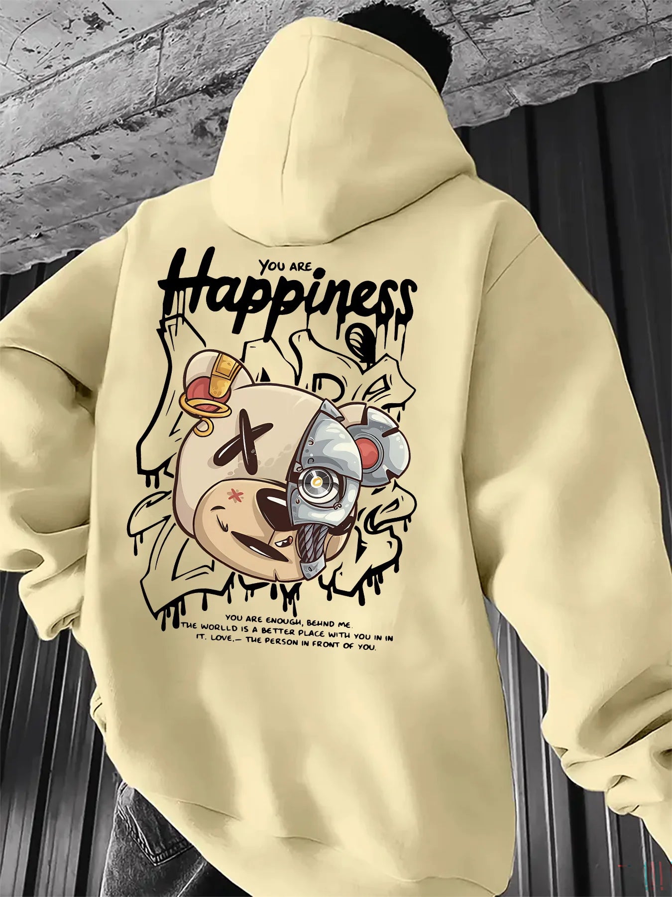 European and American autumn fashion men's teddy bear letter print comfortable hooded sweatshirt outdoor street versatile clothi