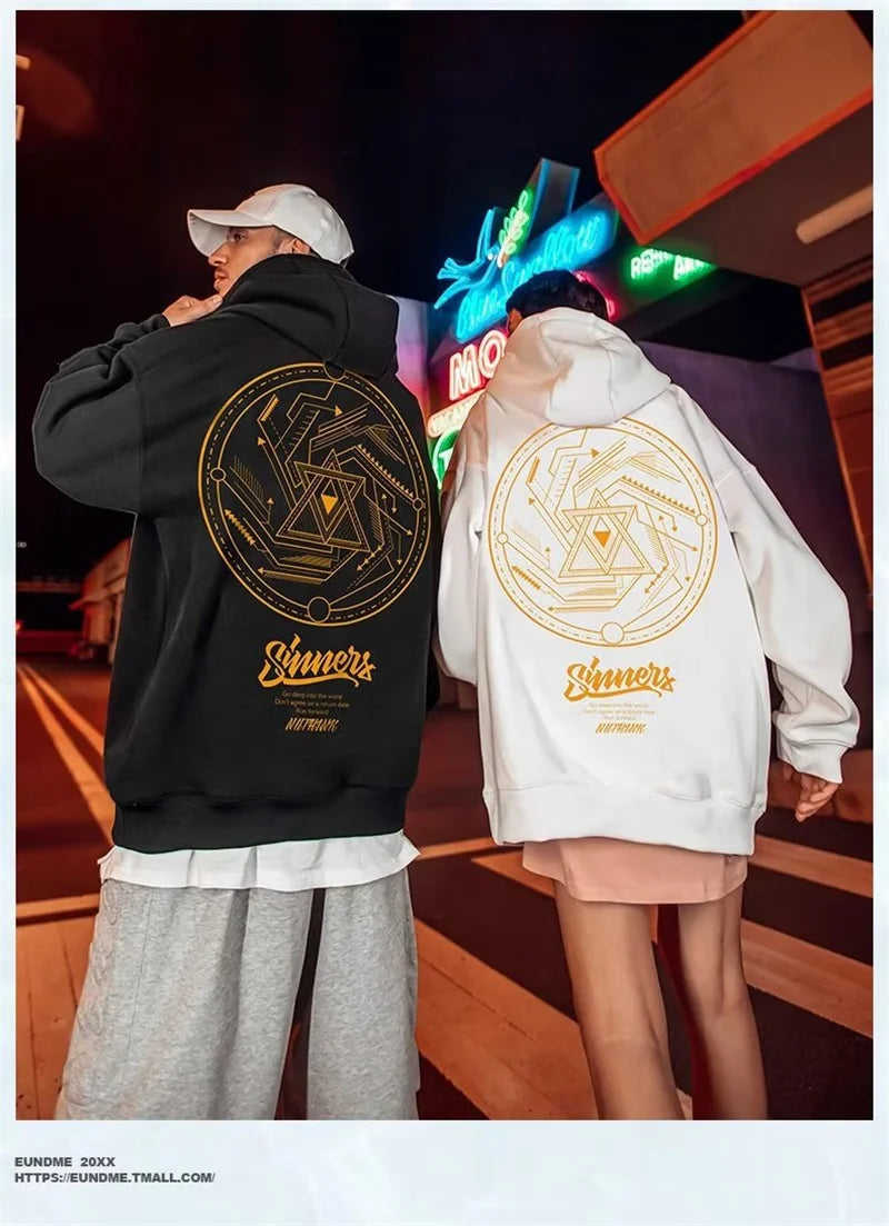 SAINTEND “Golden Sinners Mandala” Hoodie – Black Oversized Geometric Streetwear