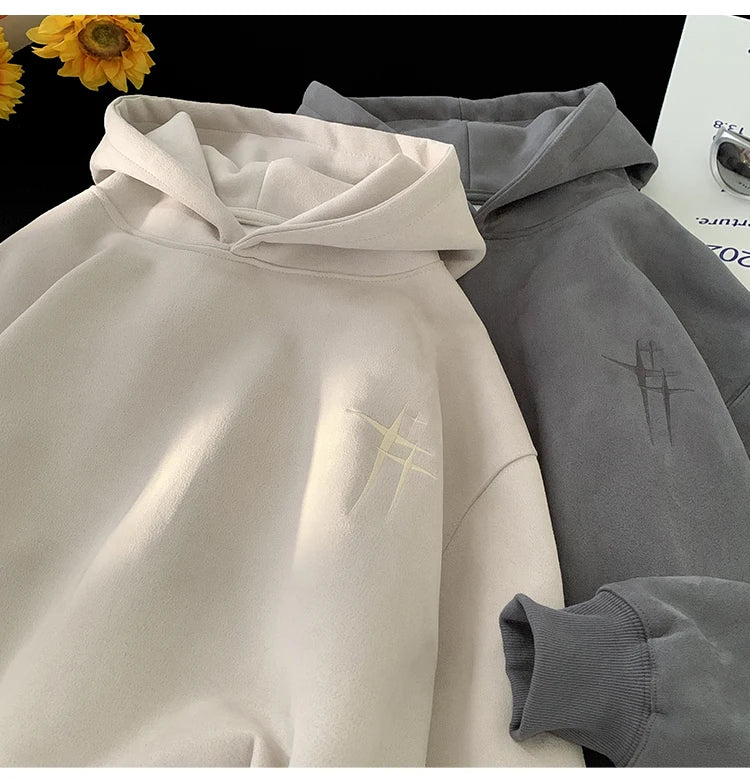 SAINTEND “Minimal Embroidery” Hoodie – Premium Soft-Touch Oversized Hoodie (Beige / Blue)