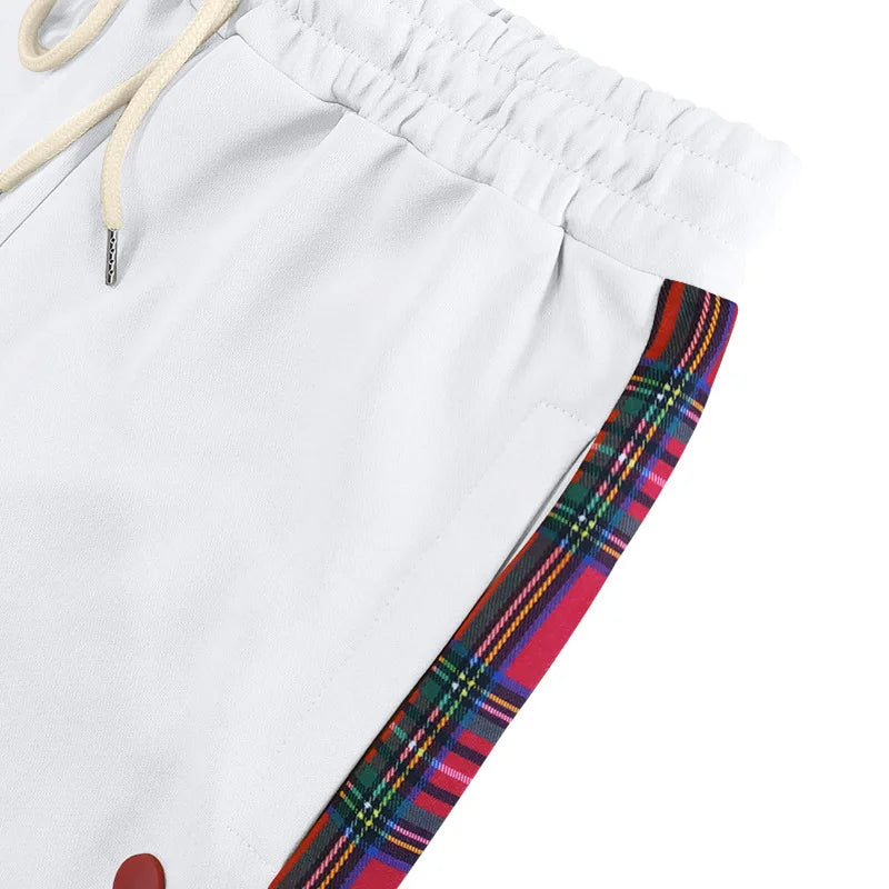 SAINTEND Tartan Snap-Button Sweatpants – Blue Oversized Streetwear Pants