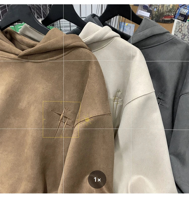 SAINTEND “Minimal Embroidery” Hoodie – Premium Soft-Touch Oversized Hoodie (Beige / Blue)