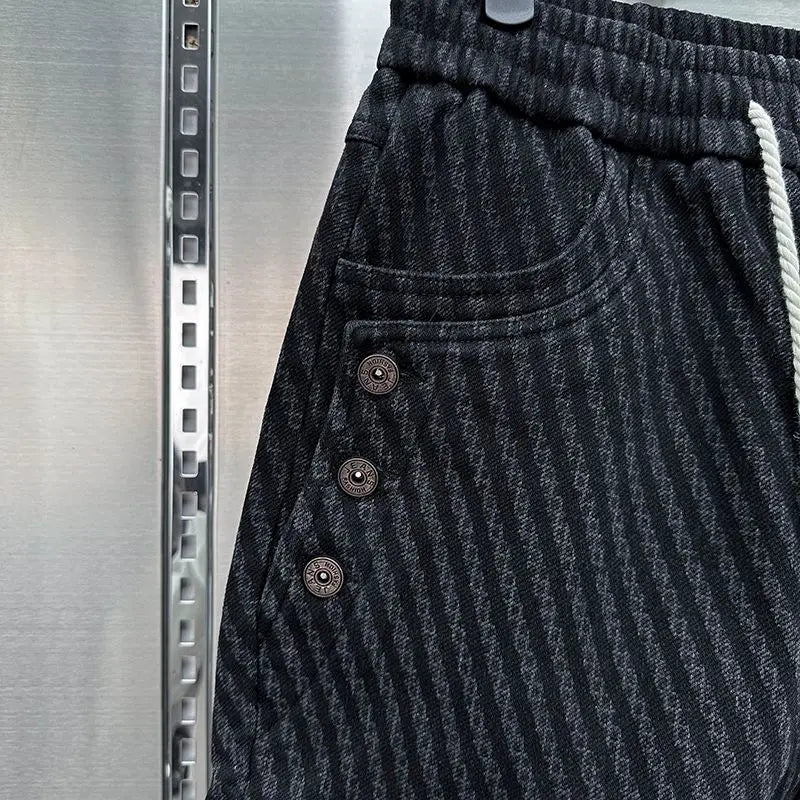 SAINTEND Patterned Snap Joggers – Black Textured Slim-Fit Streetwear Pants