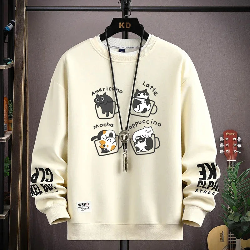 SAINTEND “Coffee Friends” Sweatshirt – Cream Oversized Cute Graphic Streetwear