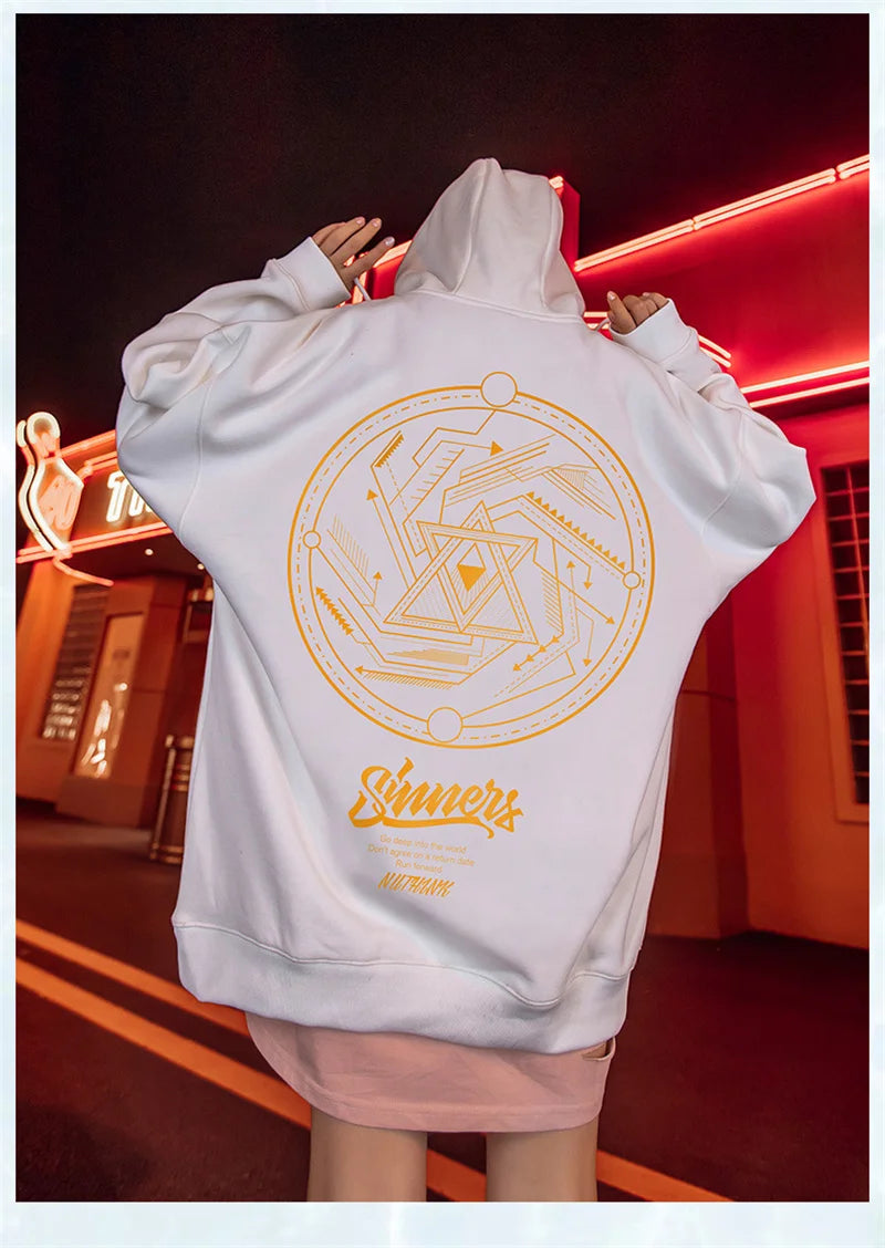 SAINTEND “Golden Sinners Mandala” Hoodie – Black Oversized Geometric Streetwear