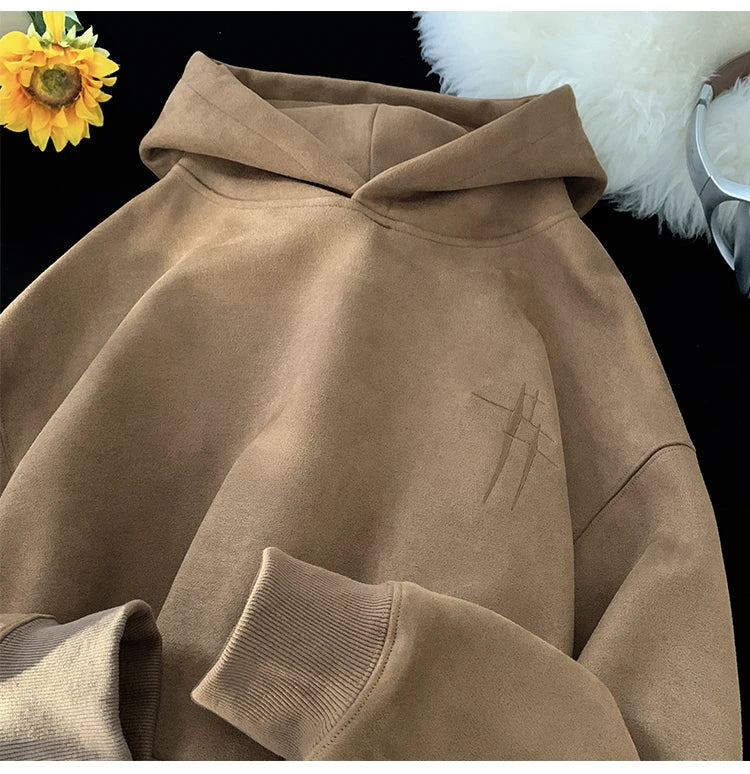 SAINTEND “Minimal Embroidery” Hoodie – Premium Soft-Touch Oversized Hoodie (Beige / Blue)