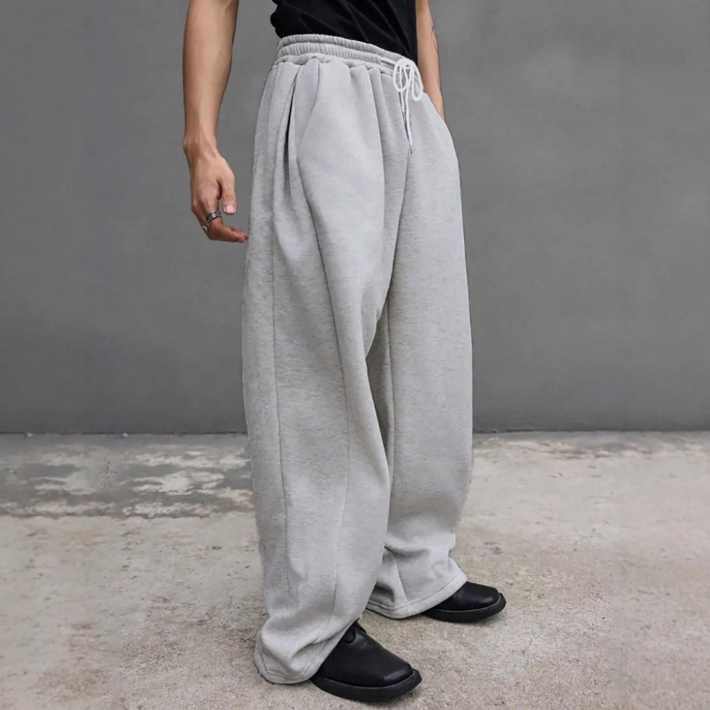 SAINTEND Double-Waist Oversized Sweatpants – Grey Wide-Leg Streetwear Pants