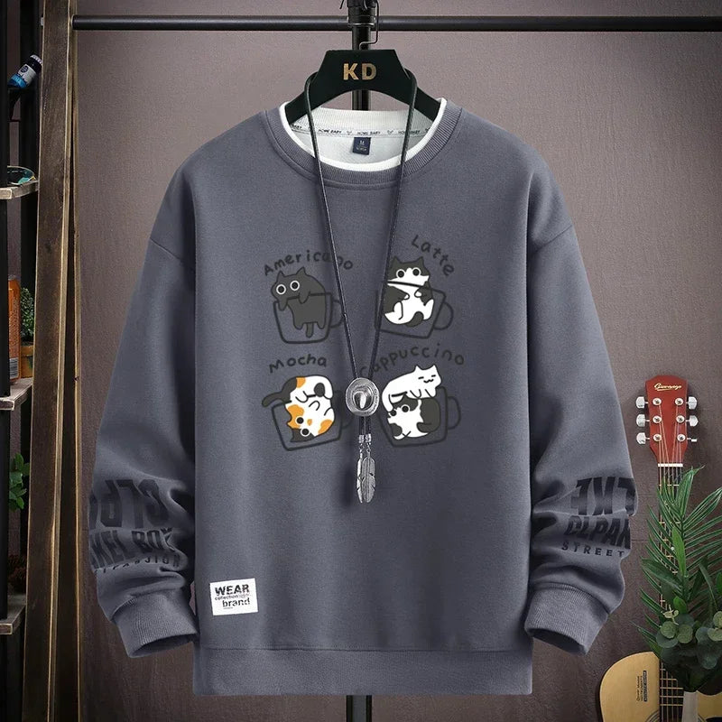 SAINTEND “Coffee Friends” Sweatshirt – Cream Oversized Cute Graphic Streetwear