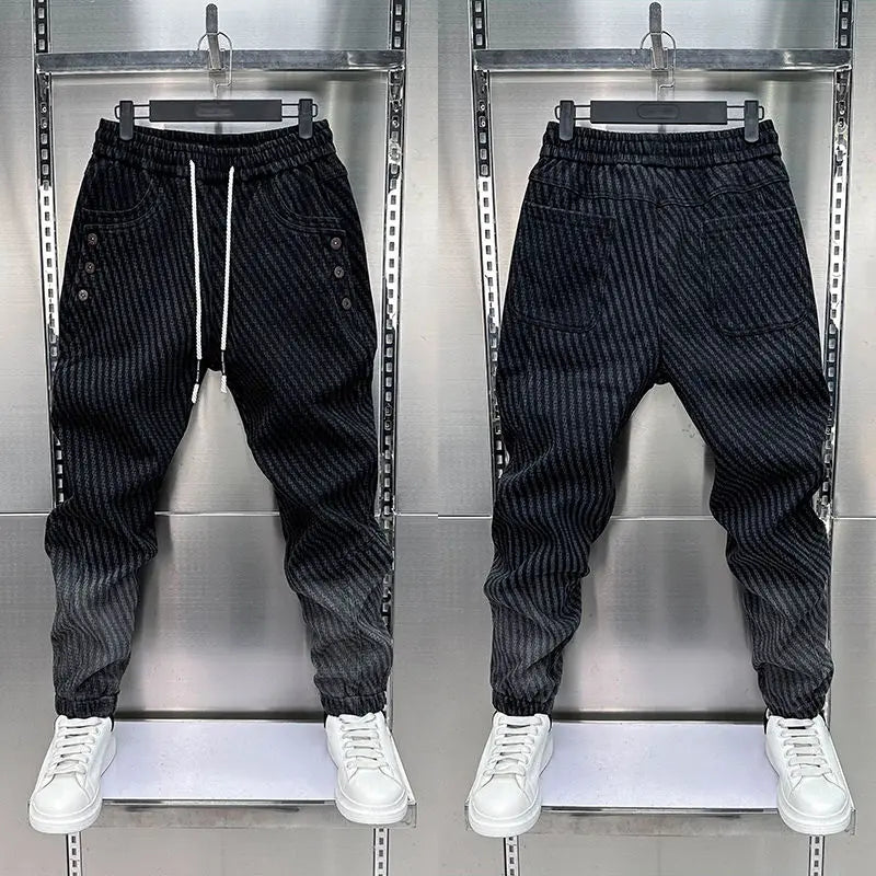 Black striped casual pants fashion harem Skinny trousers outdoor jogger sweatpants luxury brand men clothing