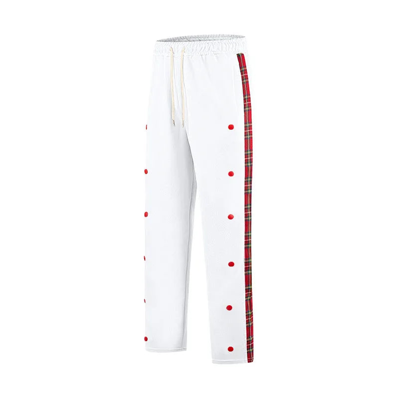 SAINTEND Tartan Snap-Button Sweatpants – Blue Oversized Streetwear Pants