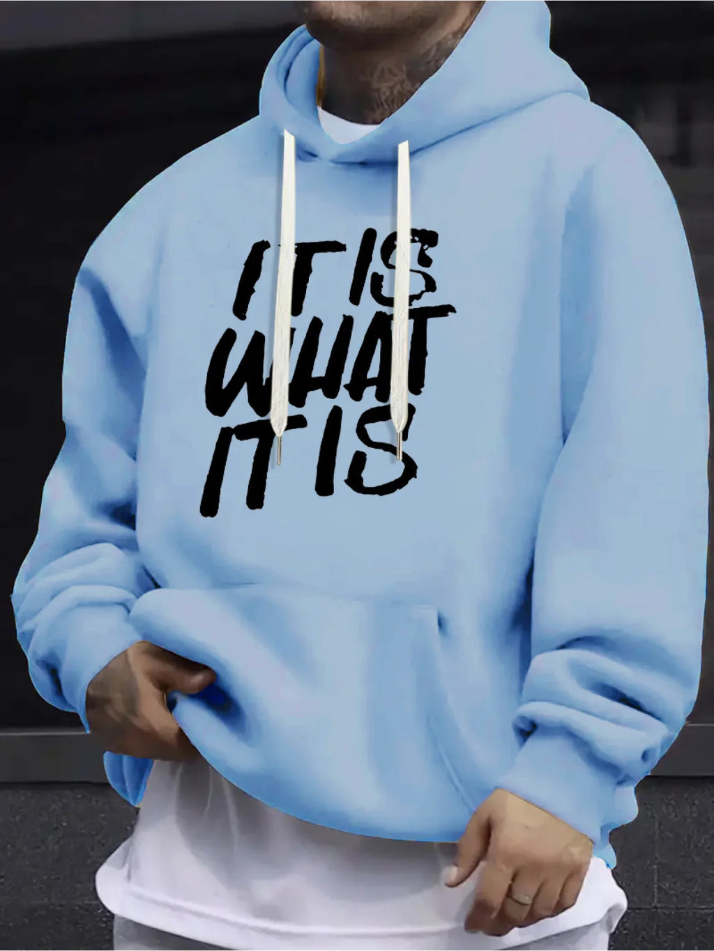 SAINTEND “It Is What It Is” Hoodie – Light Blue Oversized Motivational Streetwear