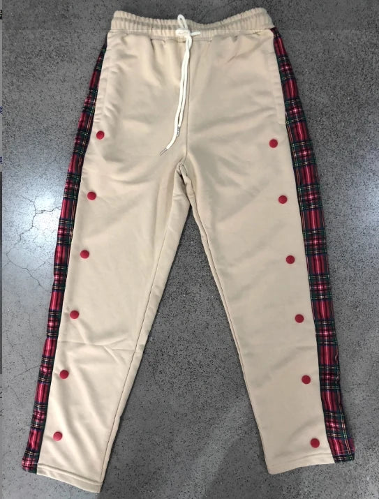 SAINTEND Tartan Snap-Button Sweatpants – Blue Oversized Streetwear Pants