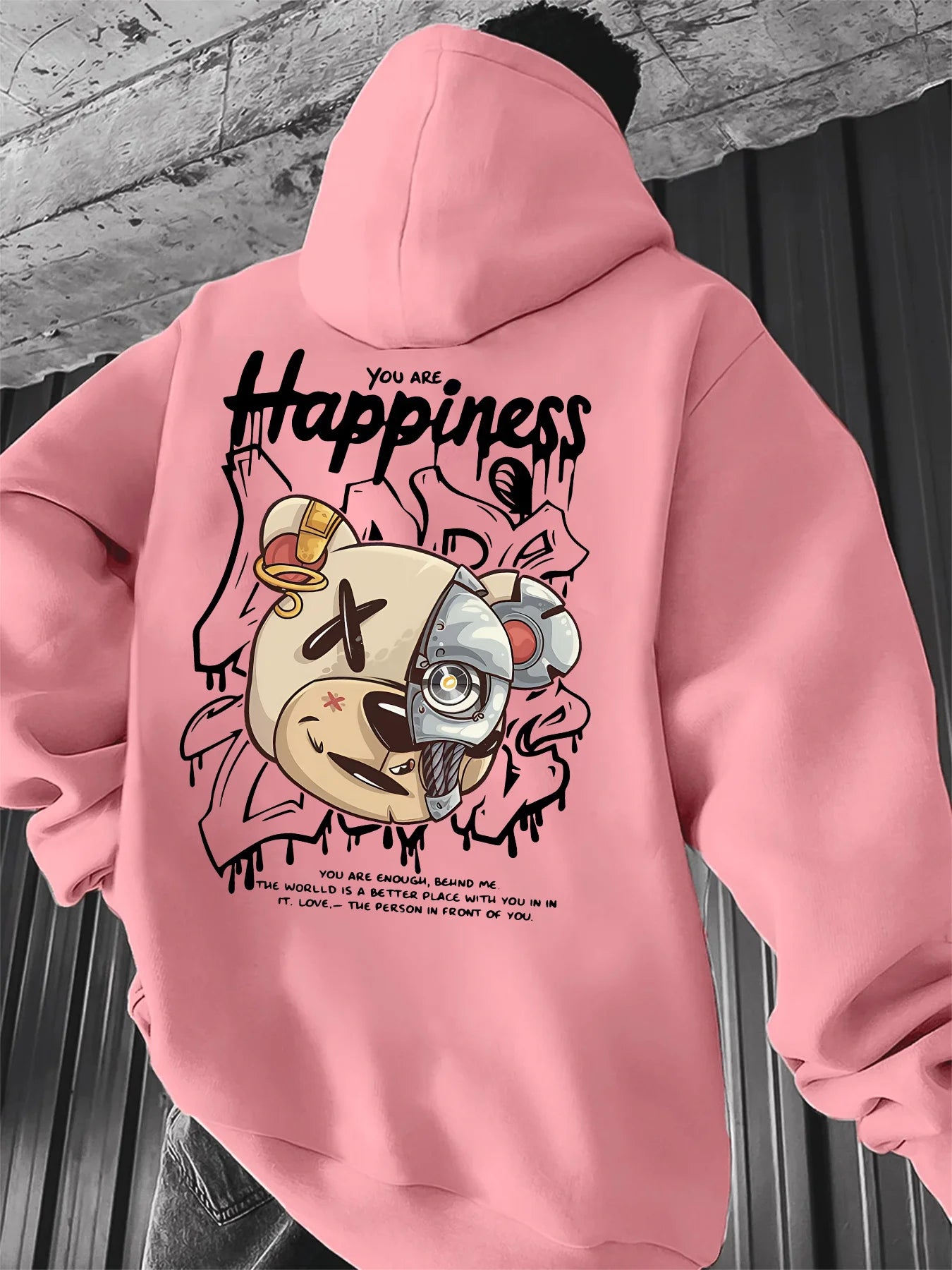 European and American autumn fashion men's teddy bear letter print comfortable hooded sweatshirt outdoor street versatile clothi