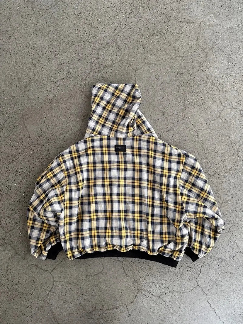 SAINTEND “Plaid Splice Hybrid” Hoodie – White Oversized Patchwork Streetwear