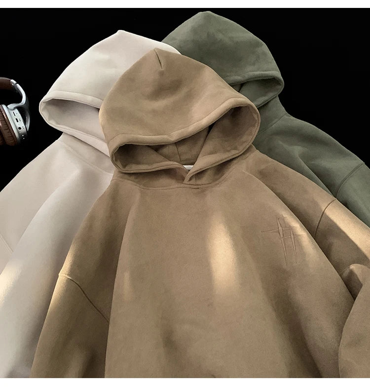 SAINTEND “Minimal Embroidery” Hoodie – Premium Soft-Touch Oversized Hoodie (Beige / Blue)