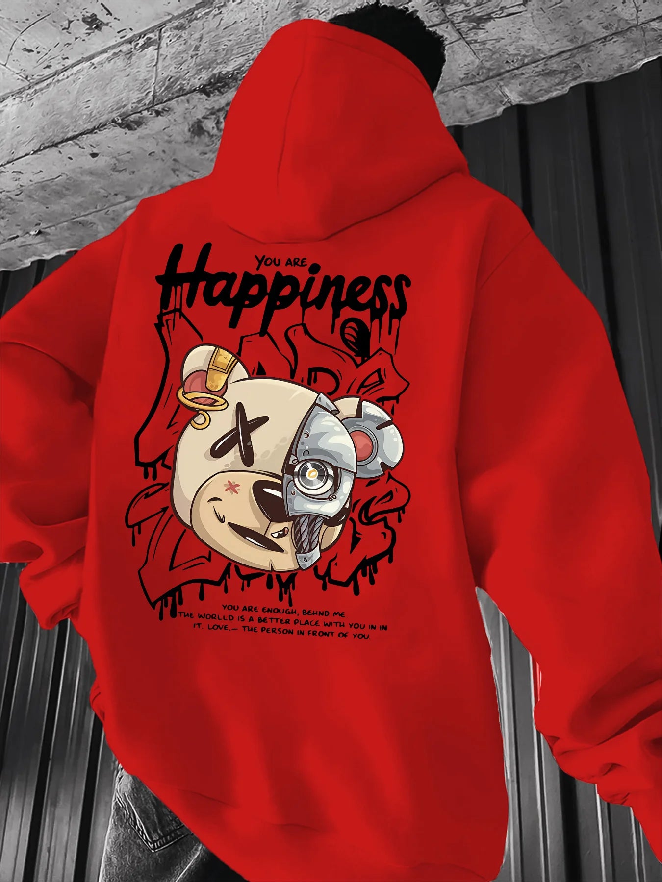 European and American autumn fashion men's teddy bear letter print comfortable hooded sweatshirt outdoor street versatile clothi