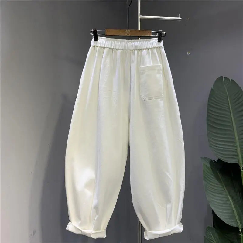 SAINTEND Natural Flow Pants – Light Beige Relaxed Fit Drawstring Trousers