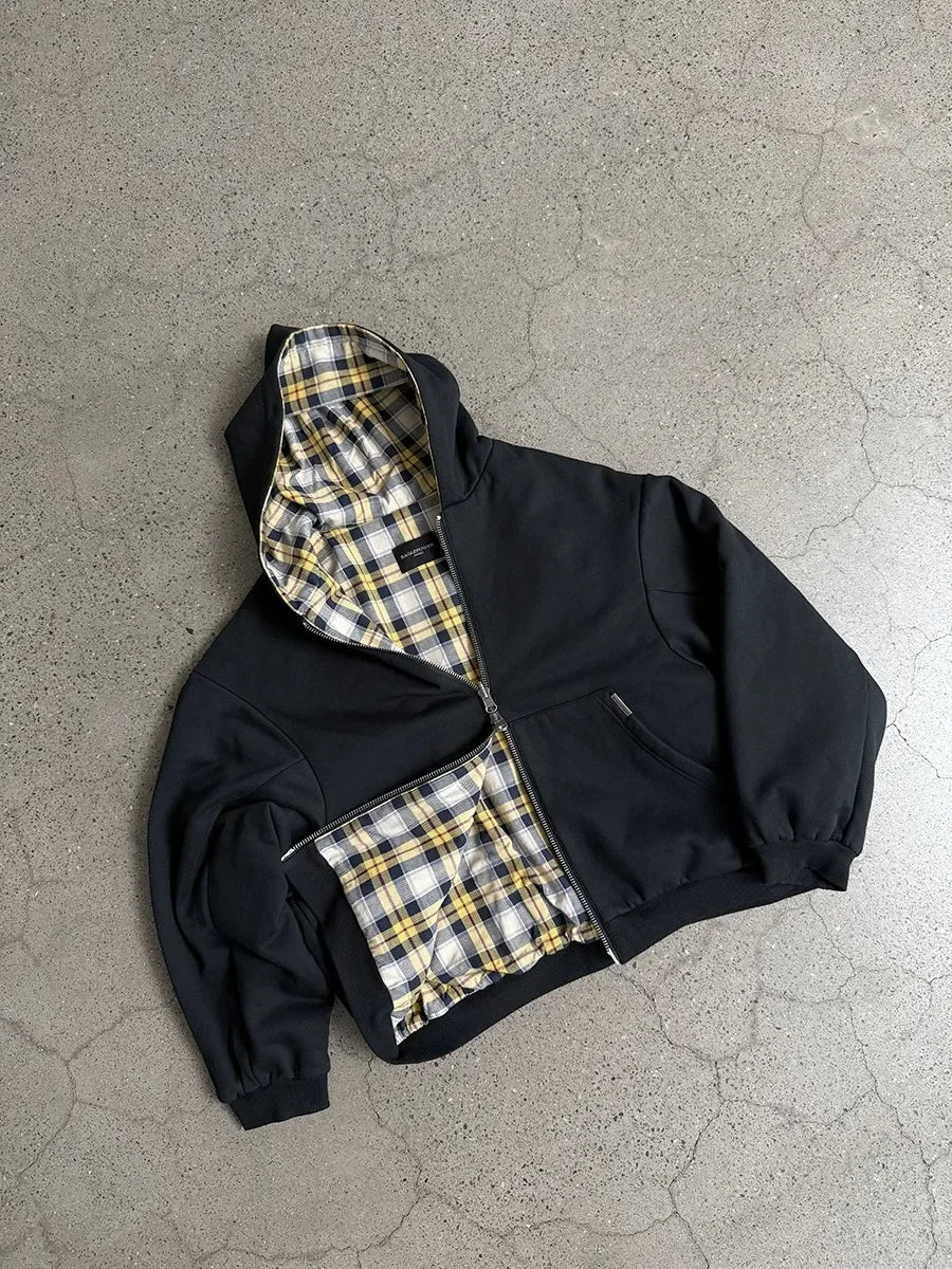 SAINTEND “Plaid Splice Hybrid” Hoodie – White Oversized Patchwork Streetwear