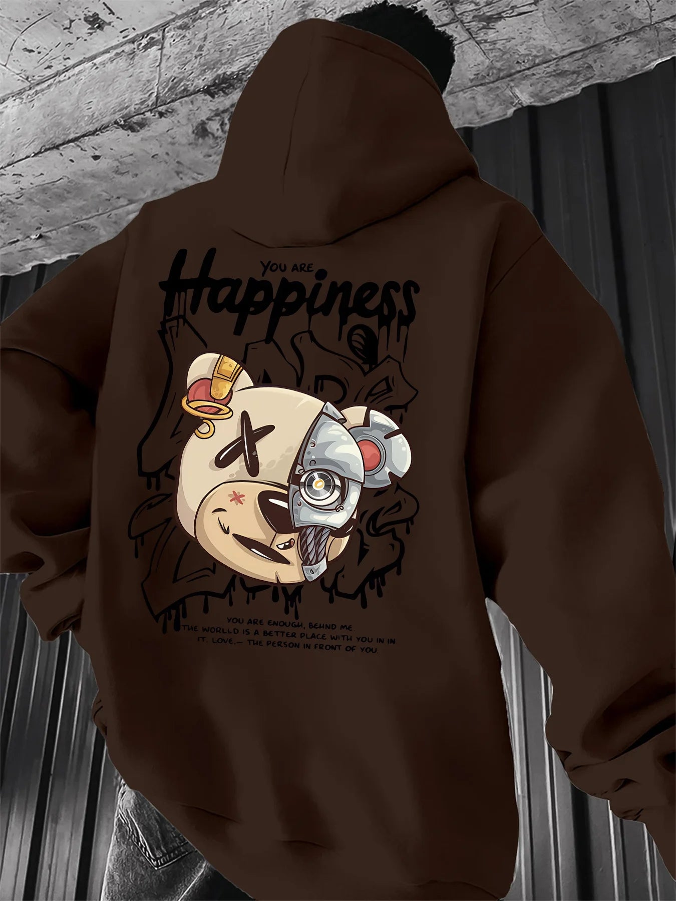 European and American autumn fashion men's teddy bear letter print comfortable hooded sweatshirt outdoor street versatile clothi