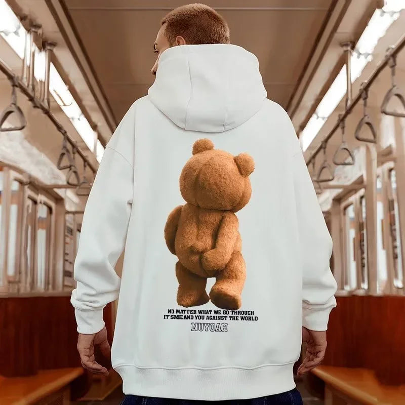 SAINTEND “3D Teddy Backprint” Hoodie – White Oversized Unique Streetwear Hoodie