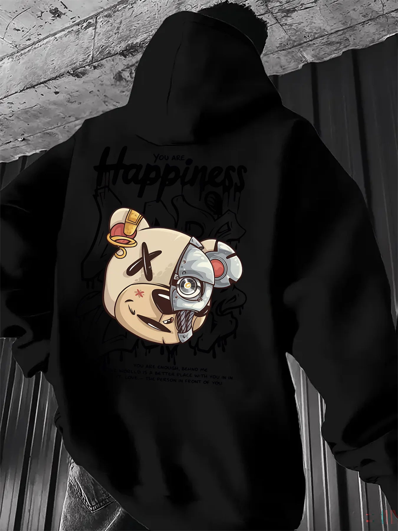 European and American autumn fashion men's teddy bear letter print comfortable hooded sweatshirt outdoor street versatile clothi