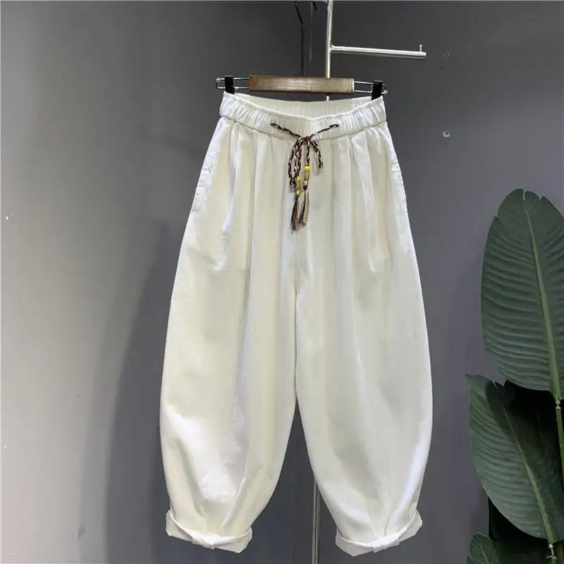 2024 New Spring and Autumn Colorful Drawstring Casual Loose American Western Style Slimming Dad Pants Lantern Pants for Men
