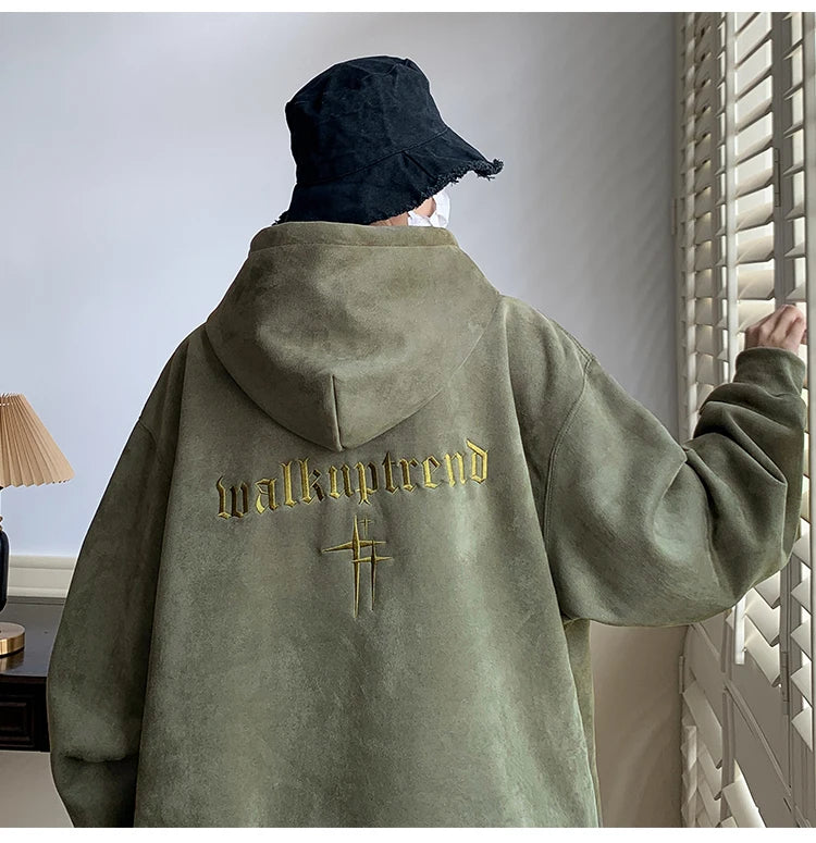 SAINTEND “Minimal Embroidery” Hoodie – Premium Soft-Touch Oversized Hoodie (Beige / Blue)