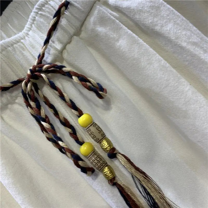 SAINTEND Natural Flow Pants – Light Beige Relaxed Fit Drawstring Trousers