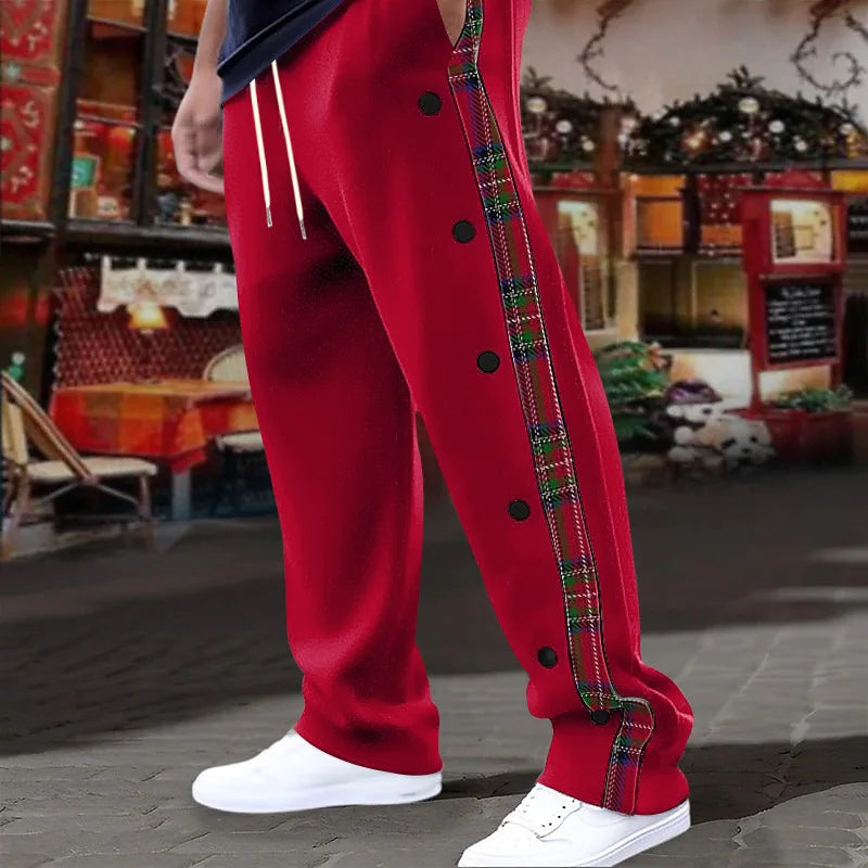 SAINTEND Tartan Snap-Button Sweatpants – Blue Oversized Streetwear Pants