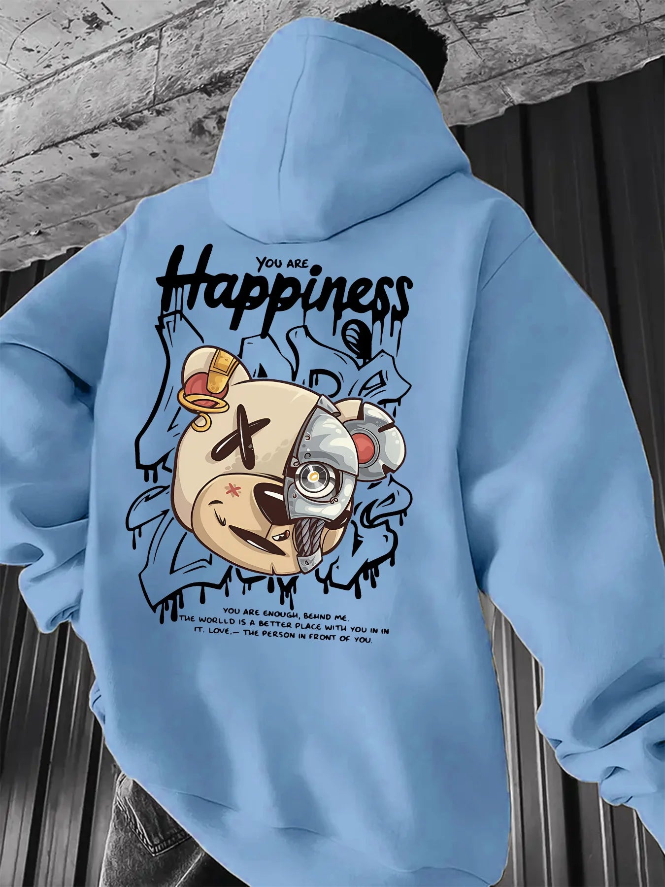 European and American autumn fashion men's teddy bear letter print comfortable hooded sweatshirt outdoor street versatile clothi