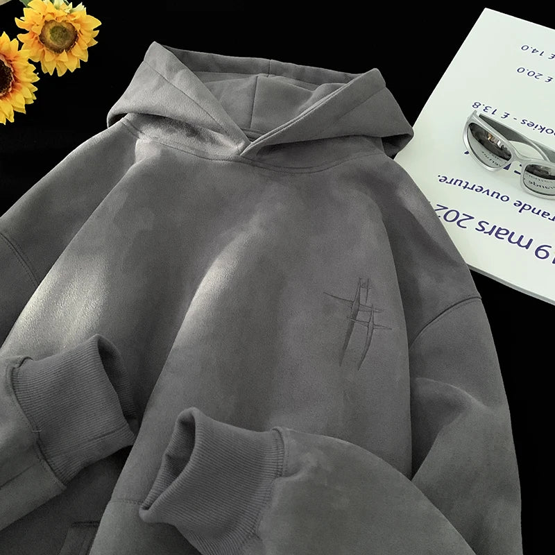 SAINTEND “Minimal Embroidery” Hoodie – Premium Soft-Touch Oversized Hoodie (Beige / Blue)