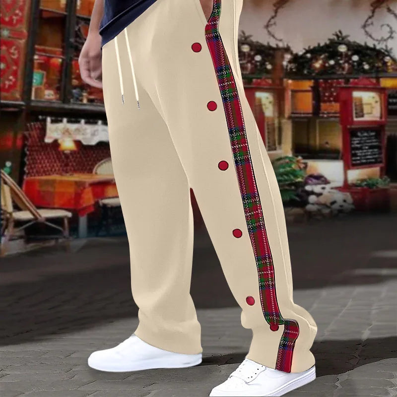 SAINTEND Tartan Snap-Button Sweatpants – Blue Oversized Streetwear Pants