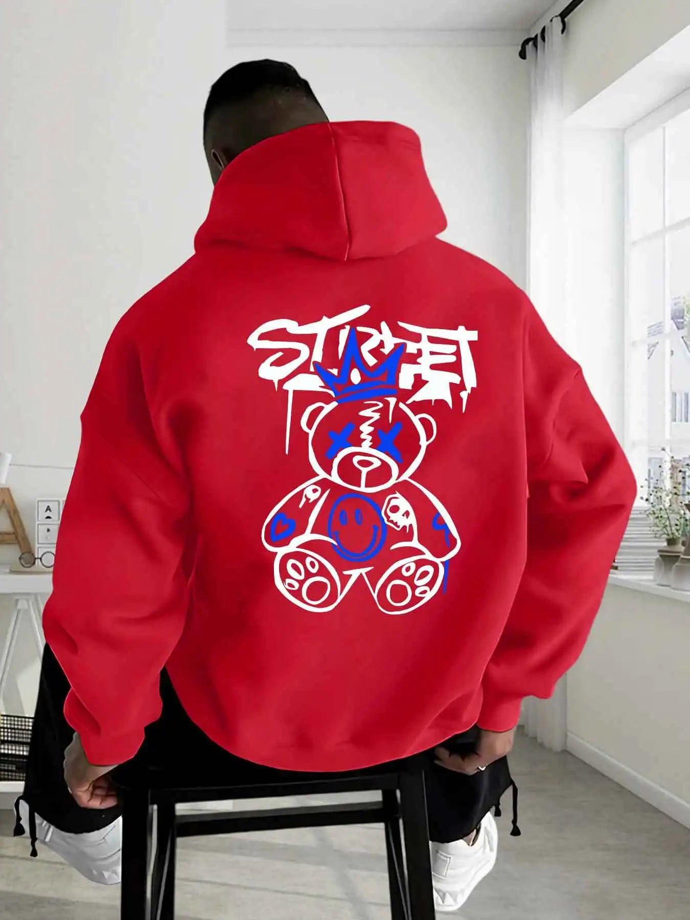 2025 Fashion Autumn Men's New Small Bear Letter Printed Micro Elastic Comfortable Hoodie Outdoor Urban Versatile Clothing