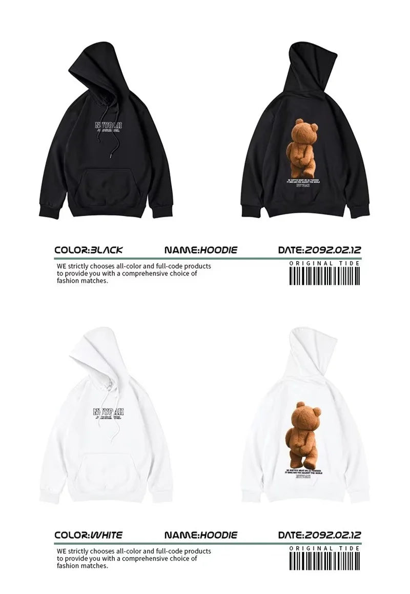 SAINTEND “3D Teddy Backprint” Hoodie – White Oversized Unique Streetwear Hoodie