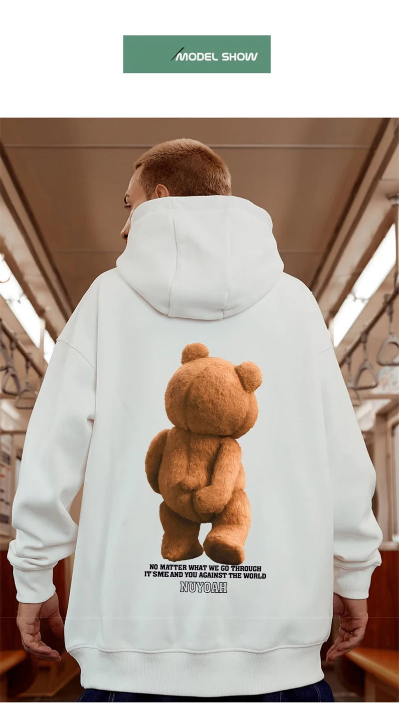 SAINTEND “3D Teddy Backprint” Hoodie – White Oversized Unique Streetwear Hoodie